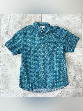 Kennington LTD CA Cotton Relaxed Retro Dotted Short Sleeve Button-Down Shirt, XL